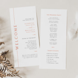 Minimal Orange Typografy Wedding Program Card