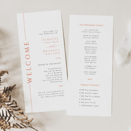 Minimal Orange Typografy Wedding Program Card