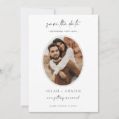 Minimal Oval Save the Date Hochzeitsfotokarte (Vorderseite)