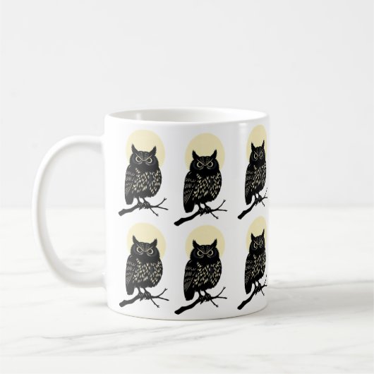 Minimal Owl Mug Black And White Forest Animal Moon Kaffeetasse (Links)