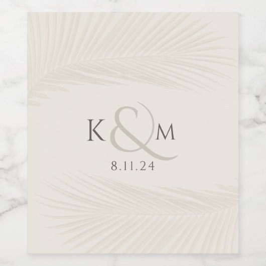 Minimal Palm Leaf Boho Wedding Weinetikett (Einzelnes Label)