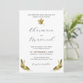 Minimal Palm Leaf Monogram Foto Wedding Einladung (Stehend Vorderseite)