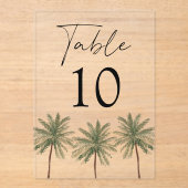 Minimal Palm Tree Acrylic Wedding Tischnummer (Vorderseite)