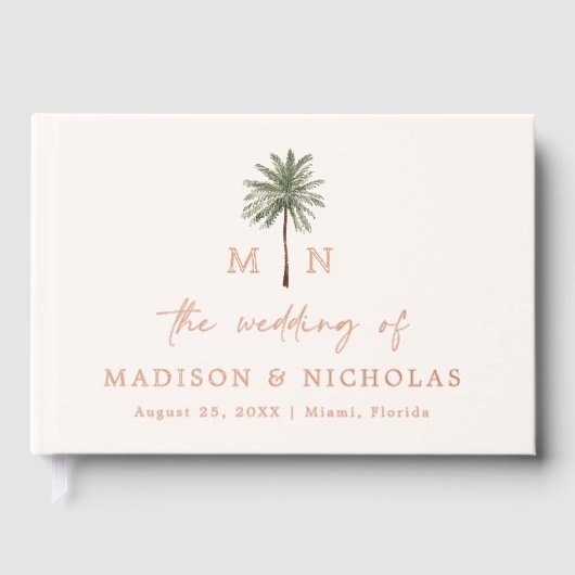 Minimal Palm Tree Monogram Foto Wedding Gästebuch (Vorderseite)