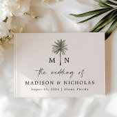 Minimal Palm Tree Monogram Foto Wedding Gästebuch