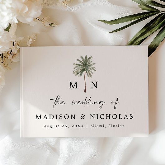 Minimal Palm Tree Monogram Foto Wedding Gästebuch