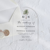 Minimal Palm Tree Monogram Wedding Acryleinladungen