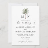 Minimal Palm Tree Monogram Wedding Einladung (Vorderseite)