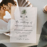Minimal Palm Tree Monogram Wedding Pergament Einladungen<br><div class="desc">Feiern Sie Ihre Liebe mit unseren einladenden Tropen-Palmen-Hochzeitsfeiern und zeigen Sie Ihre Monogramm-Initialen, die von einer wunderbar illustrierten Palme an der Spitze getrennt sind, Set vor einem schieren Elfenbeinvellumhintergrund. Diese schicken Einladungen können mit Ihren Namen und Hochzeitsdetails in klassischer Schwarz-Schrift personalisiert werden, wobei ein modernes, handgeschriebenes Skript eine elegante Touch...</div>