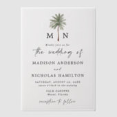Minimal Palm Tree Monogram Wedding Pergament Einladungen (Vorderseite)
