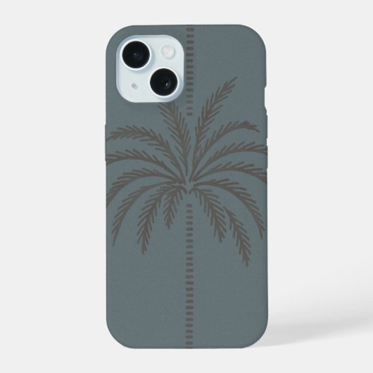 Minimal Palm Tree Pattern Blue Grey Tropical  iPhone 15 Hülle (Rückseite)