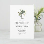 Minimal Palm Tree Tropical Beach Hochzeit Einladung (Stehend Vorderseite)