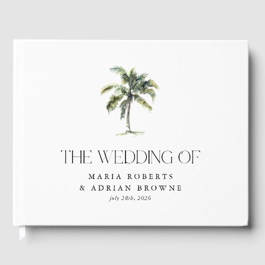 Minimal Palm Tree Tropical Beach Hochzeit Gästebuch (Vorderseite)