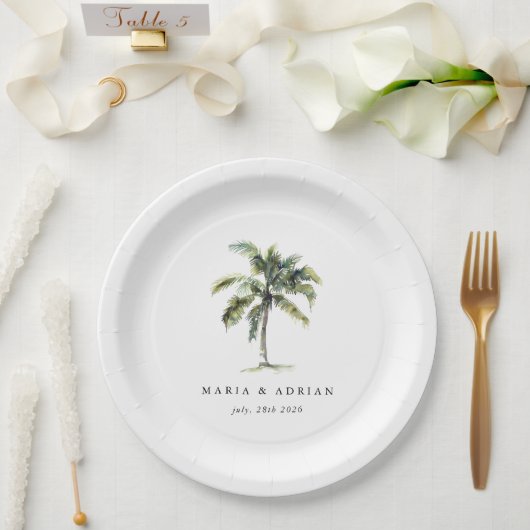 Minimal Palm Tree Tropical Beach Hochzeit Pappteller (Hochzeit)