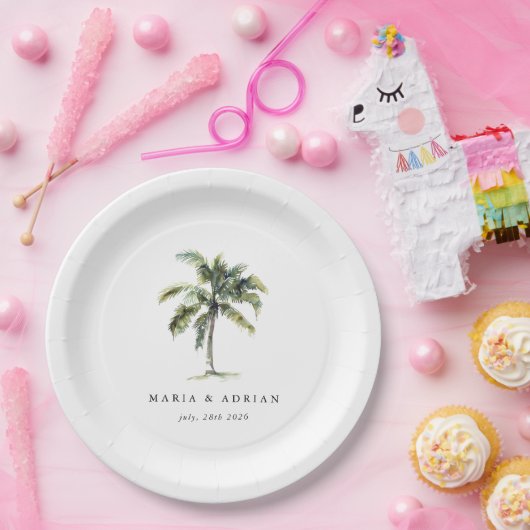 Minimal Palm Tree Tropical Beach Hochzeit Pappteller (Party)