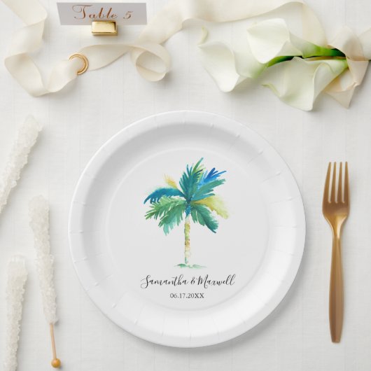 Minimal Palm Tree Tropical Beach Hochzeit Pappteller (Hochzeit)