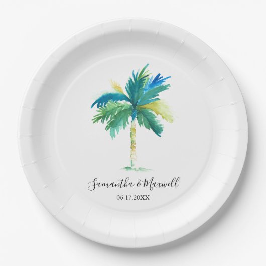Minimal Palm Tree Tropical Beach Hochzeit Pappteller (Vorderseite)