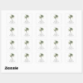 Minimal Palm Tree Tropical Beach Hochzeit Quadratischer Aufkleber (Blatt)