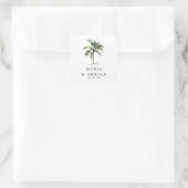 Minimal Palm Tree Tropical Beach Hochzeit Quadratischer Aufkleber (Tasche)