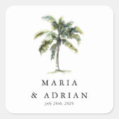 Minimal Palm Tree Tropical Beach Hochzeit Quadratischer Aufkleber (Vorderseite)