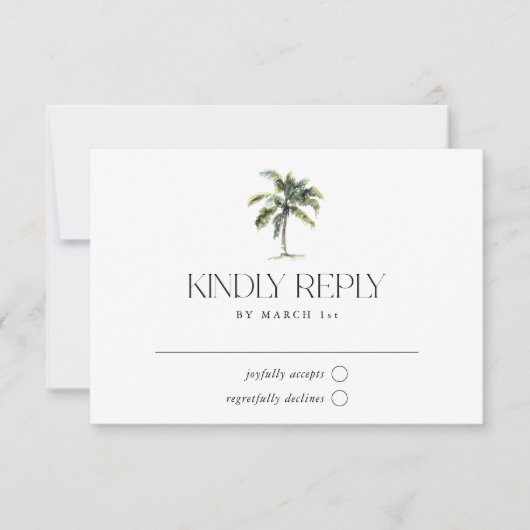 Minimal Palm Tree Tropical Beach Hochzeit RSVP Karte (Vorderseite)