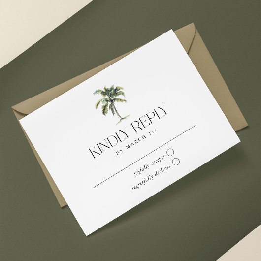 Minimal Palm Tree Tropical Beach Hochzeit RSVP Karte