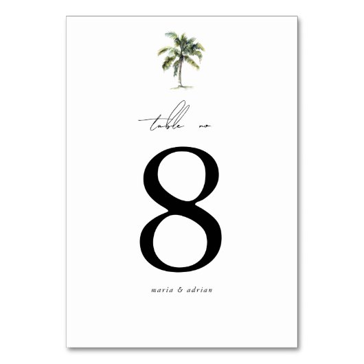 Minimal Palm Tree Tropical Beach Hochzeit Tischnummer (Vorderseite)