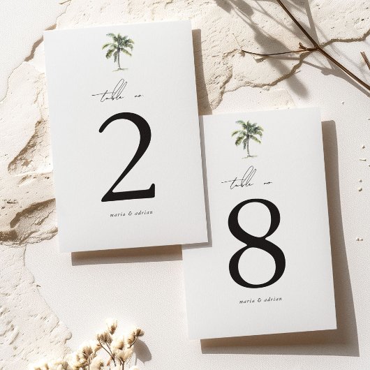 Minimal Palm Tree Tropical Beach Hochzeit Tischnummer