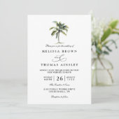 Minimal Palm Tree Tropical Beach QR Code Wedding Einladung (Stehend Vorderseite)