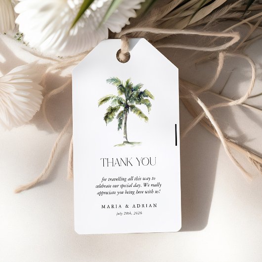 Minimal Palm Tree Tropical Beach Wedding Gunst Geschenkanhänger