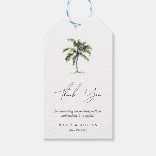 Minimal Palm Tree Tropical Beach Wedding Gunst Geschenkanhänger (Vorderseite)