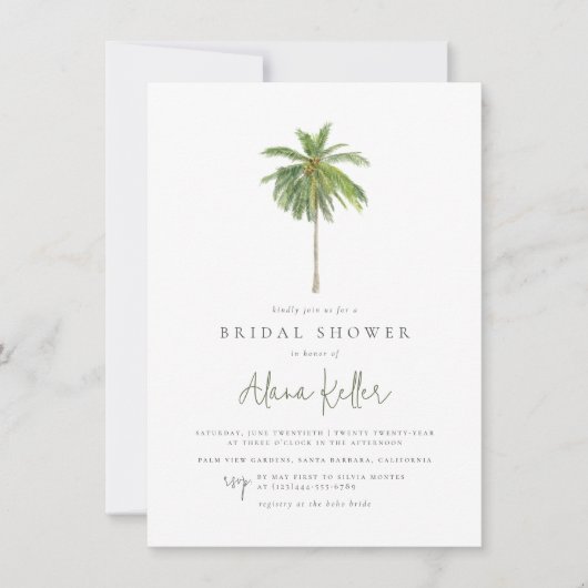 Minimal Palm Tree Tropical Boho Brautparty Einladung (Vorderseite)