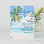 Minimal Palm Tree Tropical Island Beach Hochzeit Einladung (Stehend Vorderseite)