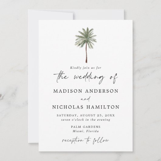 Minimal Palm Tree Wedding Einladung (Vorderseite)