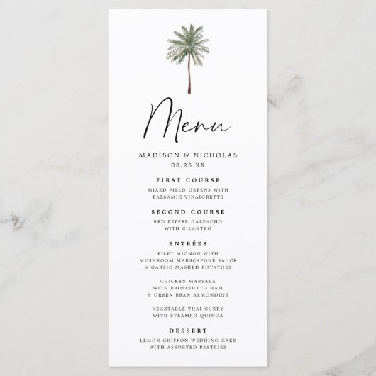 Minimal Palm Tree Wedding Menükarte (Vorderseite)