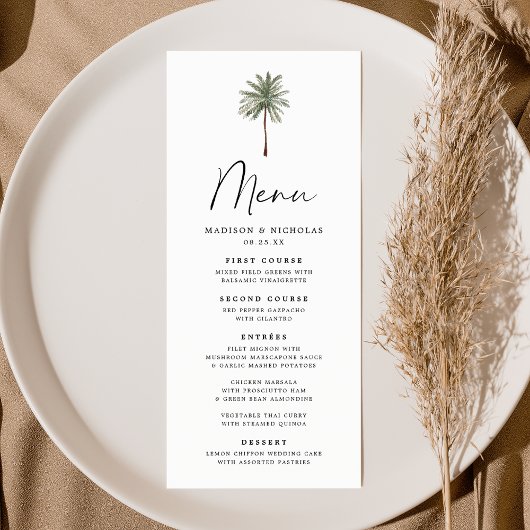 Minimal Palm Tree Wedding Menükarte