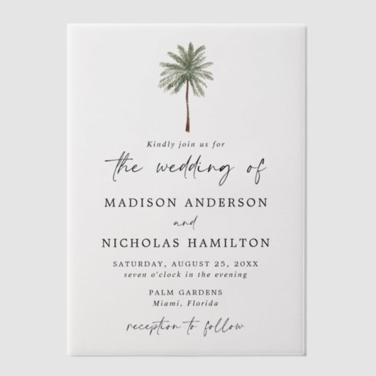 Minimal Palm Tree Wedding Pergament Einladungen (Vorderseite)