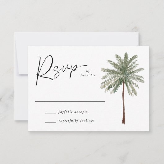 Minimal Palm Tree Wedding RSVP Karte (Vorderseite)