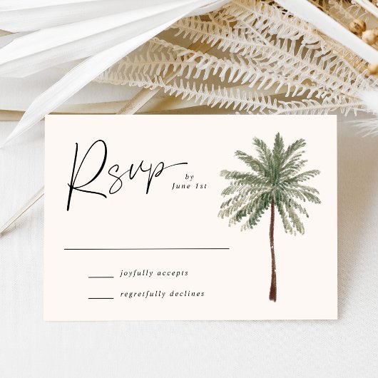 Minimal Palm Tree Wedding RSVP Karte