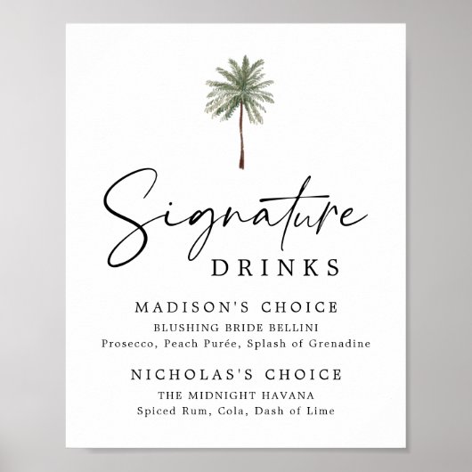 Minimal Palm Tree Wedding Signature Drinks Sign Poster (Vorne)