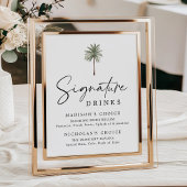 Minimal Palm Tree Wedding Signature Drinks Sign Poster