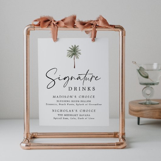 Minimal Palm Tree Wedding Signature Drinks Sign Poster