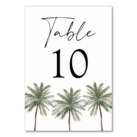 Minimal Palm Tree Wedding Tischnummer (Vorderseite)