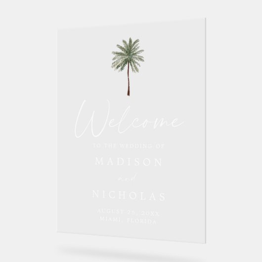 Minimal Palm Tree Wedding Willkommen Acrylschild (Winkel)