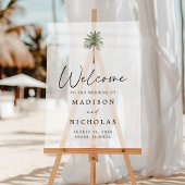 Minimal Palm Tree Wedding Willkommen Mattiert Acrylschild