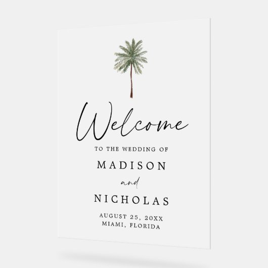 Minimal Palm Tree Wedding Willkommen Mattiert Acrylschild (Winkel)