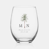 Minimal Palm Trees Monogram Wedding Weinglas Ohne Stiel (Vorderseite)