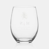 Minimal Palm Trees Monogram Wedding Weinglas Ohne Stiel (Rückseite)