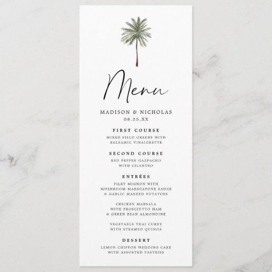 Minimal Palm Wedding Menu Save The Date (Vorderseite)