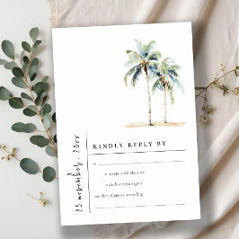 Minimal Palmen Bäume tropische Aquarellblüte Hochz RSVP Karte